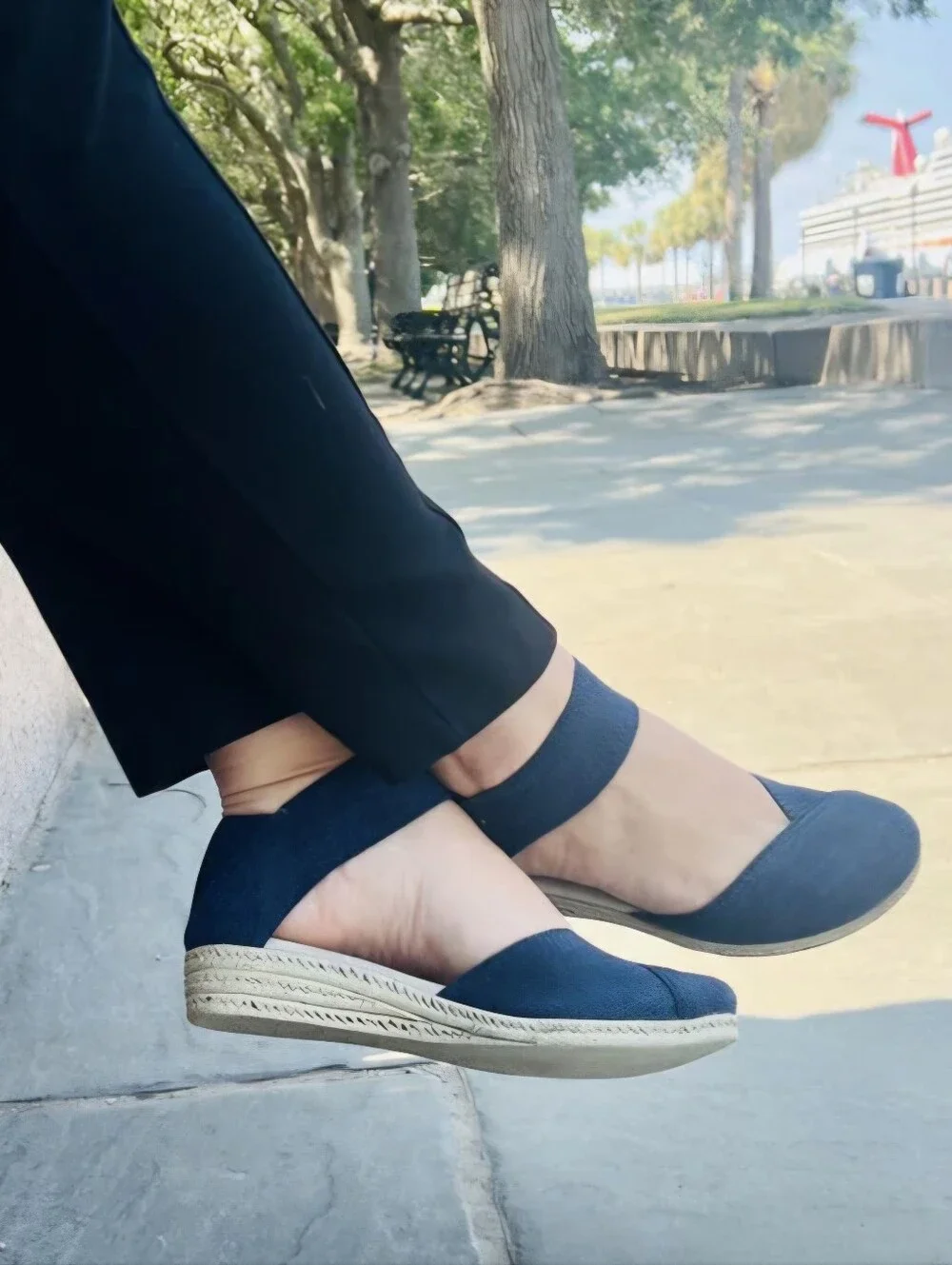 Charleston Shoe Co. Chloe Low Espadrille Wedge Sandal Navy Blue - 9